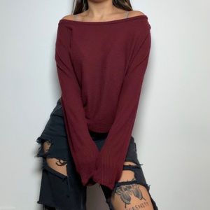 Casual Burgundy Off the Shoulder Sweater